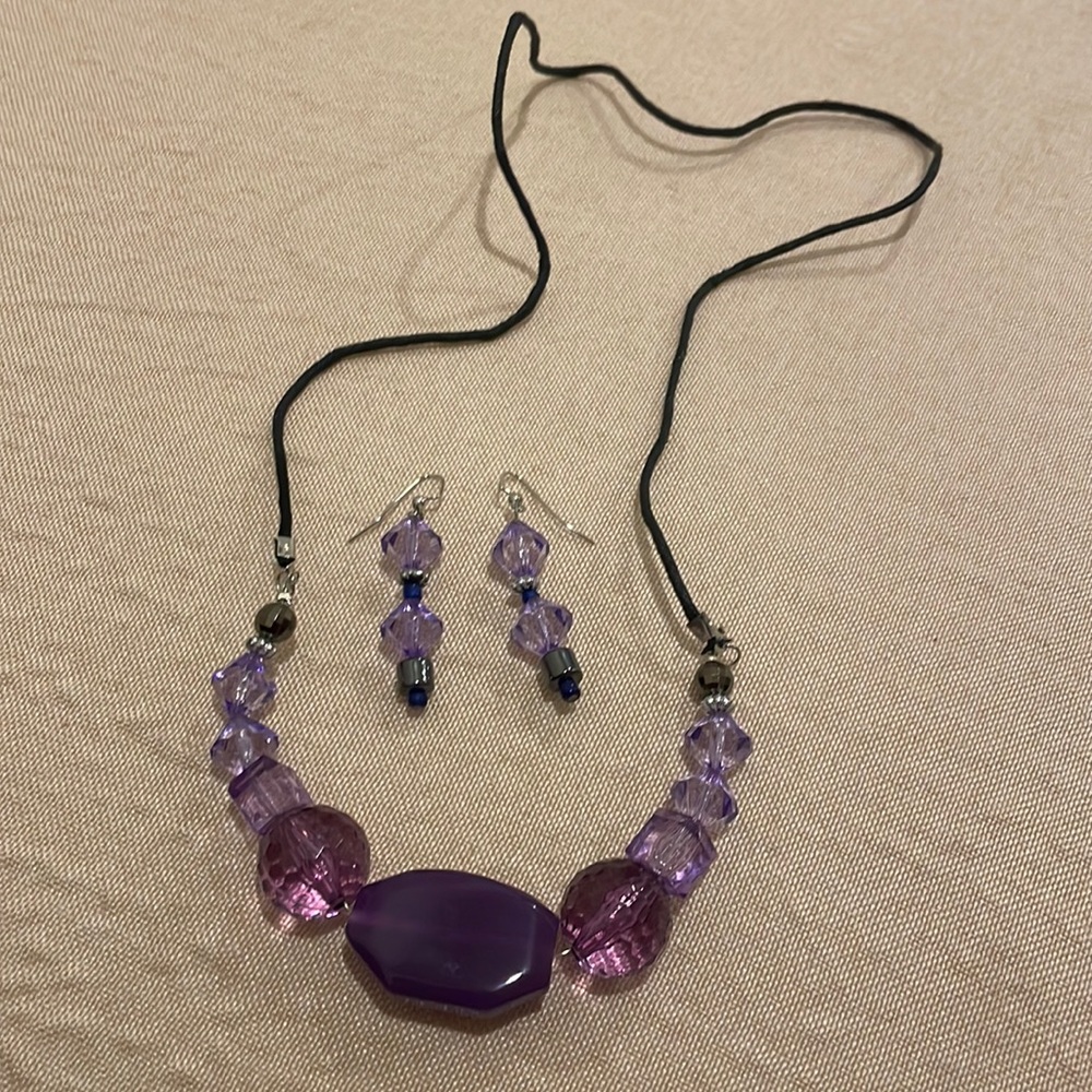 Boho purple necklace and earrings set